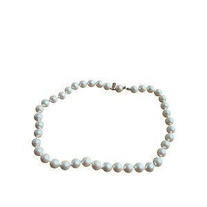 Vintage Marvella Plastic Faux Pearl Knotted Bead Necklace Hidden Clasp 14 inches